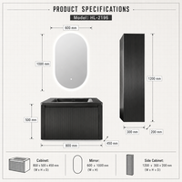 Ensemble de meubles de salle de bain moderne de luxe noir mat cannelé avec miroir LED intelligent ovale et armoire de rangement latérale murale haute