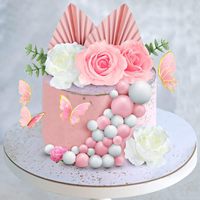 Rosa Rosen-Schmetterling Tortendekorations-Set Goldener Papierfächer Eukalyptusblatt Happy Birthday Topper Frauen Party-Zubehör