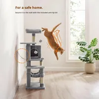 Arbre à chat multi-niveaux en peluche avec hamac et condo à double porte, tour à chat de 5 niveaux avec poteaux à gratter en sisal pour chats d'intérieur