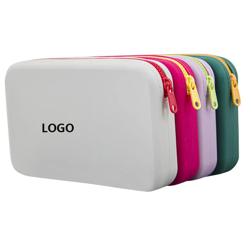 Wholesale Travel Waterproof Silicone Cosmetic Bag Large Capacity Square Cosmetic Storage Bag Mouse Charger Storage Bag