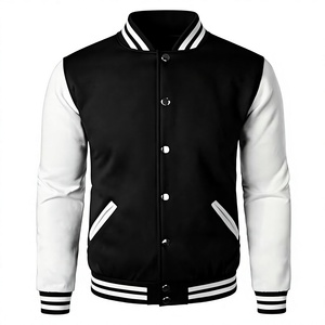 Factory Custom Unisex Green <b>White</b> Varsity <b>Jacket</b> Fleece Casual Winter Regular Fit Stand Collar Covered Button Closure Solid - Product Image 1