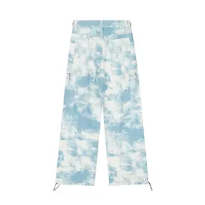High Street tie-dye pantalones moda múltiples bolsillos pantalones vaqueros de pierna ancha de estilo colorido para hombres - Product Image 2