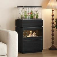 Meuble d'aquarium robuste avec rangement et éclairage, table d'aquarium moderne en bois noir pour salon, mobilier de maison