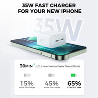 Chargeur GAN 35W Double USB-C Chargeur mural à charge rapide Adaptateur pour Iphone 15 14 13 12 Pro Max