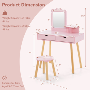 Table <span class=keywords><strong>de</strong></span> toilette pour enfants, <span class=keywords><strong>chaise</strong></span> <span class=keywords><strong>de</strong></span> coiffeuse pour petite fille <span class=keywords><strong>de</strong></span> plus <span class=keywords><strong>de</strong></span> 3 ans, ensemble <span class=keywords><strong>de</strong></span> coiffeuse princesse avec miroir rose G-06-1 - Product Image 3