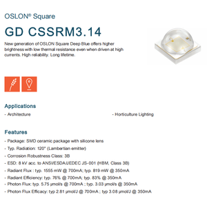 OSRAMs OSLON Square GD 439-461 nm Deep Blue 2W Led Chip de luz de cerámica para arquitectura - Product Image 2