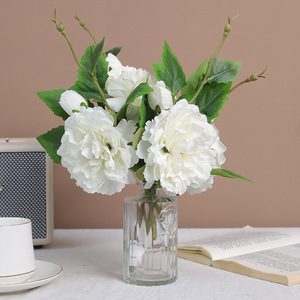 Fleur artificielle de pivoine à deux têtes, blanche et rose, en plastique et soie, haute simulation, pour décoration de mariage et de maison - Product Image 1