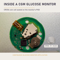 Pile bouton au lithium Ieeton Medical Factory Direct CR1216 3V 24mAh pour dispositif médical de surveillance continue du glucose (CGM)