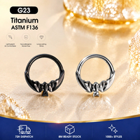 Cincin Hidung Titanium ASTM F136 Model Kelelawar Berengsel, Hipoalergenik Bebas Nikel untuk Tindik Septum Hidung, Perhiasan Tubuh
