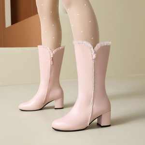 <span class=keywords><strong>Botas</strong></span> de Tacón Grueso a Media Pantorrilla, Novedad Otoño/Invierno 2024, Tallas 33-43, Moda Transfronteriza, Parte Superior de PU Artificial para Mujer - Product Image 5