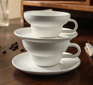 Minimalist High White Thick Ceramic Coffee <b>Cup</b> <b>Saucer</b>, Professional Latte <b>Cup</b> for Cafes Hotel Restaurant Holiday Premium Gifts - Product Image 2