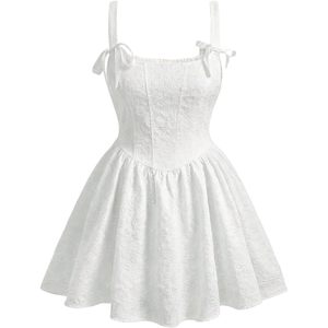 Vestido Mini Jacquard para Mujer, Cuello Cuadrado, Corte en A, Estilo Vintage, para Cóctel, Fiesta, Tejido Transpirable, Vestido para Invitadas de Boda de Verano - Product Image 1