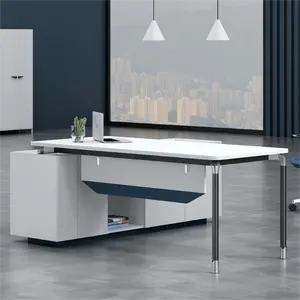 Muebles comerciales de alta calidad, diseño moderno, marco de escritorio de acero, mesa blanca, escritorio CEO