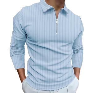 <span class=keywords><strong>POLO</strong></span> sportif à manches longues et fermeture éclair pour hommes, classique, tissu tricoté élastique ultra-mince, service OEM, <span class=keywords><strong>POLO</strong></span> tricoté pour hommes - Product Image 1
