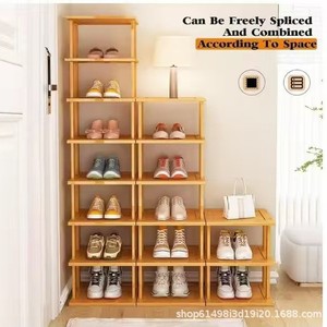 Simple wooden shoe rack for saving space in the entryway; multi-layered wooden <b>corner</b> shoe <b>cabinet</b> for rental apartments. - Product Image 2