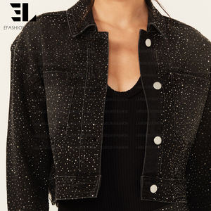 แจ็คเก็ตยีนส์ LARSUR รุ่นสั่งทำพิเศษ ประดับคริสตัลวิบวับ ลุคทำเก่า ทรงบอมเบอร์ ตัดสั้น ทรงบ็อกซี่ แขนยาว สำหรับผู้หญิง - Product Image 5