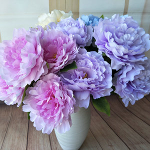 Flores artificiales Queyiyi, ramo de peonías y hierbas de 46 cm, blanco, azul, morado claro, champán, decoración para el hogar y bodas - Product Image 3
