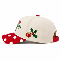 Casquette de baseball brodée personnalisée pour Noël, cadeau de fête, casquette à visière rouge à pois, casquette snapback OEM ODM