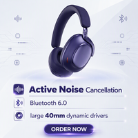 Headphone Nirkabel Hybrid ANC Over-Ear, 6.0 dengan Waktu Putar 40 Jam untuk Perjalanan & Kerja