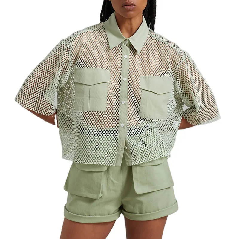 جودة عالية أزياء مخصصة خفيفة الوزن طوق نقطة قطرة الكتف مفتوحة متماسكة أعلى بيع حار تنفس قميص الصيف المرأة