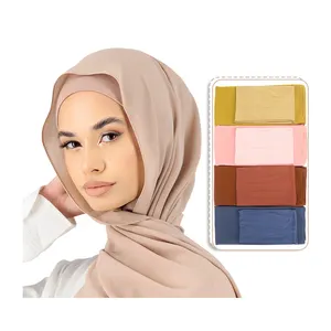 Hijab de gasa listo para enviar, bufanda Hijab con Hijab a juego, conjunto de dos piezas de gasa para mujeres musulmanas, velo musulmán OEM 40