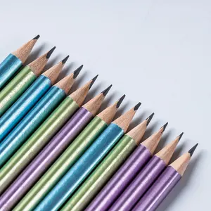 metallic color painting triangle 2 HB pencil with eraser and sharpener graphite pencil 12 pcs in paper box packing