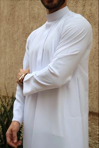 ثوب أنيق أبيض سعودي بياقة بيضاء رجالي بأكمام طويلة عرقية شالوار كاميز بوليستر مقاوم للساكنة تنفس XS - Product Image 3