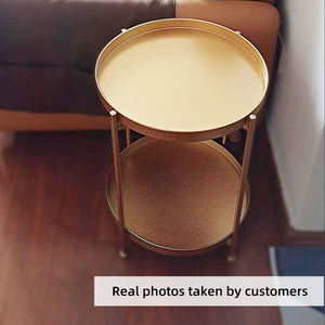 Table basse ronde à 2 niveaux en métal, table d'appoint moderne imperméable, table d'appoint de canapé pour la maison, le <span class=keywords><strong>bureau</strong></span>, la chambre à coucher, robuste et durable - Product Image 4