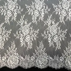 Flowery soft chantilly lace fabric white bride by piece in stock