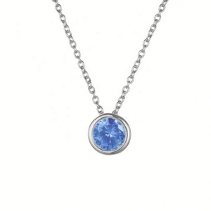 Collier personnalisé ZYO avec pierre de naissance en CZ brillante et colorée, chaîne à maillons ronds en acier inoxydable, collier avec pierre de naissance en acier inoxydable - Product Image 5