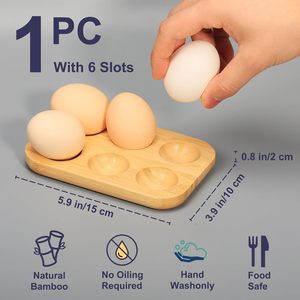 Plateau <span class=keywords><strong>de</strong></span> service en bambou pour œufs à la coque, petit support pour œufs durs à 6 compartiments pour comptoir <span class=keywords><strong>de</strong></span> cuisine ou réfrigérateur - Product Image 2