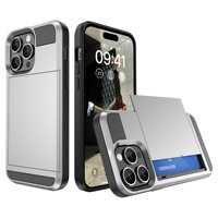 Étui de téléphone portable antichoc en PC et TPU avec fente pour cartes de crédit coulissante pour iPhone 17 16 15 14 Pro Max X/XS MAX/XR/7/8 Plus/12/13 Mini