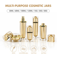 Ensemble de flacons pompe à lotion et pots à crème carrés en acrylique de 15 ml, 30 ml, 60 ml, 120 ml avec coque transparente et bouchon pompe doré pour flacon de lotion