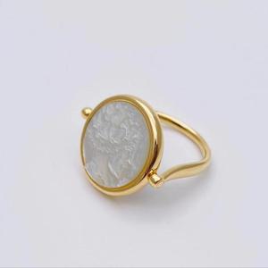 Bague double face en nacre blanche de <span class=keywords><strong>la</strong></span> série Mermaid of the Sea en or 14 carats, fabriquée à <span class=keywords><strong>la</strong></span> main de style palais Vintage D - Product Image 6