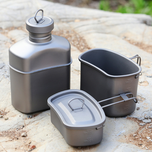 Set di Drinkware in titanio da campeggio all'aperto tazze da mensa ciotola per bottiglie d'acqua bollitore per cucinare pasticcio Kit-3pcs accessori essenziali da campeggio - Product Image 2