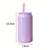 Botella de Agua Térmica de Acero Inoxidable de Doble Pared y Aislamiento de 16 oz, con Tapa de Plástico y Pajita, para Mujer