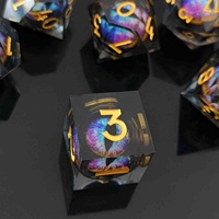 Jeu de rôle en résine à noyau liquide noir transparent Dragon Dice Polyhedral DND Dice avec yeux rotatifs de différentes couleurs