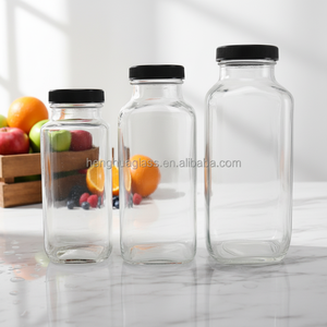 Bottiglie in Vetro di Alta Qualità per Succhi di Frutta, Forma Quadrata Francese, 8oz 12oz 16oz, Contenitori per Latte e Liquidi con Tappo a Vite - Product Image 2