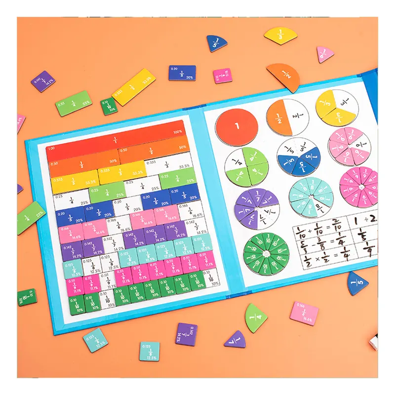 Azulejos de fracciones magnéticas personalizadas y juego de actividades de círculos de fracciones matemáticas manipuladores educativos para escuela primaria