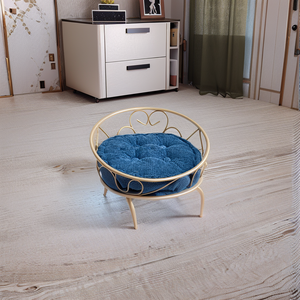 OEM/ODM Indoor Washable Soft Luxury Plush Pet Furniture Cushion Round Dog <b>Bed</b> Kennel with Golden Metal Frame <b>Nest</b> - Product Image 1