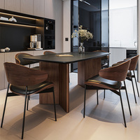 Ensemble table et chaises de salle à manger haut de gamme italien moderne minimaliste en bois massif couleur noyer et dalle de pierre pour usage en restaurant, Nouveauté 2024