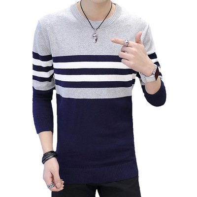 Брендовый свитер для мужчин, Модный повседневный Полосатый пуловер с круглым вырезом для мальчиков на весну осень Хлопковый вязаный пуловер; Свитер одежда Джерси