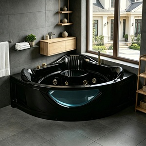 Baignoire d'angle autoportante en acrylique noir et or, grande capacité, avec fonction jacuzzi, hydromassage et spa - Product Image 4