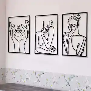 TS 3-teiliges/Set hängende minimalistische abstrakte Zeichnung für Haus Damenwandkunst Linie Wandkunst Dekor Einzellinie Damen-Metall-Wandkunst
