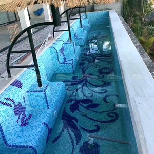 Mosaico Artistico in Vetro Fatto a Mano Personalizzato per Piscine Blu Whale, Tonalità Blu <span class=keywords><strong>con</strong></span> Motivo Floreale - Product Image 4