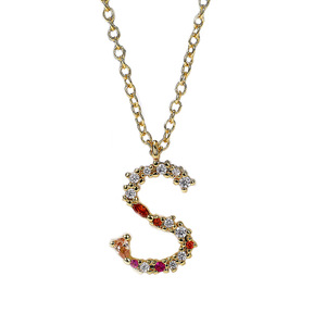 Collar con Colgante de Letra S, Chapado en Oro, con Circonita Cúbica, Cadena de Aleación, Estilo Clásico, Unisex, para Uso Diario, Regalo, Joyería - Product Image 1