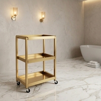 Chariot de Salon de Luxe en Acier Inoxydable Doré à 3 Niveaux, Chariot Roulant pour Coiffure, Manucure, SPA et Rangement