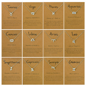 Regalo de cumpleaños, chapado en oro, 12 signos del zodiaco, colgante, tarjeta de deseo, cadena de oro, Gargantilla, collar de astrología, joyería para mujer - Product Image 2