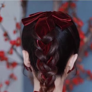 Aksesori rambut anak perempuan Retro klasik hitam merah manis suasana penjualan laris jepit rambut busur pita panjang beludru untuk anak perempuan - Product Image 5