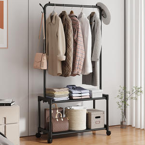 Porte-vêtements multifonctionnel simple, support de rangement pour vêtements, arbre à vêtements en métal mobile, support de rangement pour chaussures, chapeaux, manteaux - Product Image 4